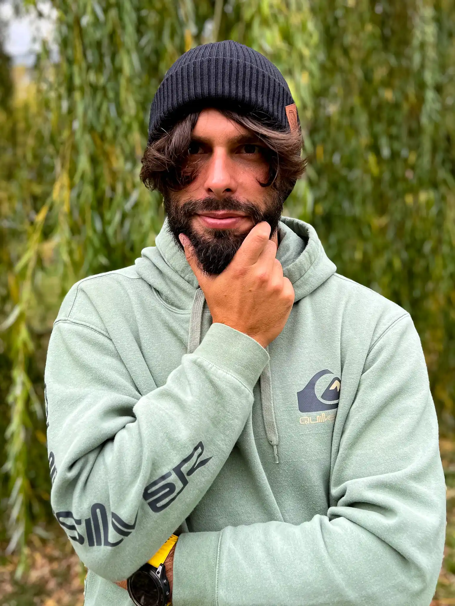 Męska bawełniana czapka beanie logo ekoskórka "Czarna" 176 Czarna męska dokerka, 100% bawełna