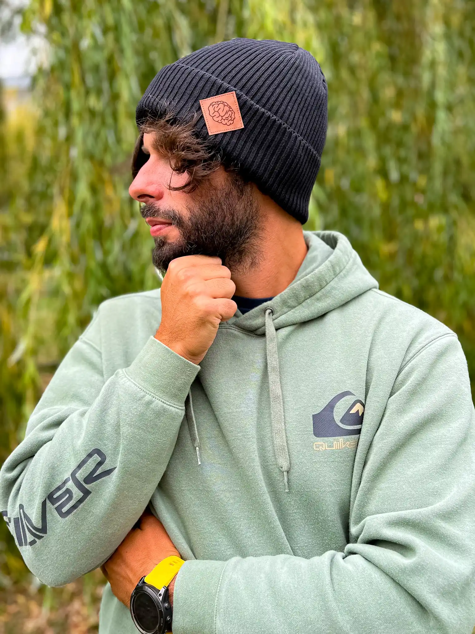 Męska bawełniana czapka beanie logo ekoskórka "Czarna" 179 Wygodna bawełniana czapka męska
