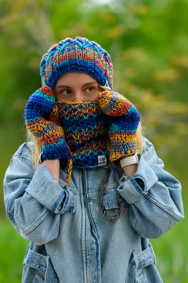 Mały komin MERINO 50% "Górski potok" 7 mały komin handmade