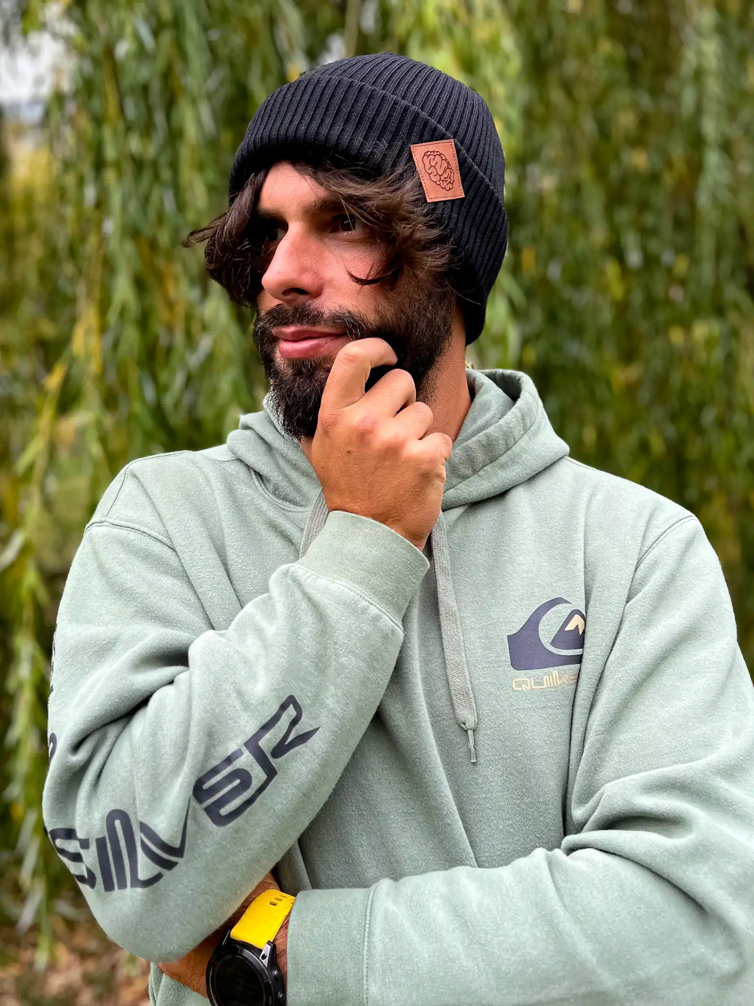 Męska bawełniana czapka beanie logo ekoskórka "Czarna" 175 Beanie meska z bawelny