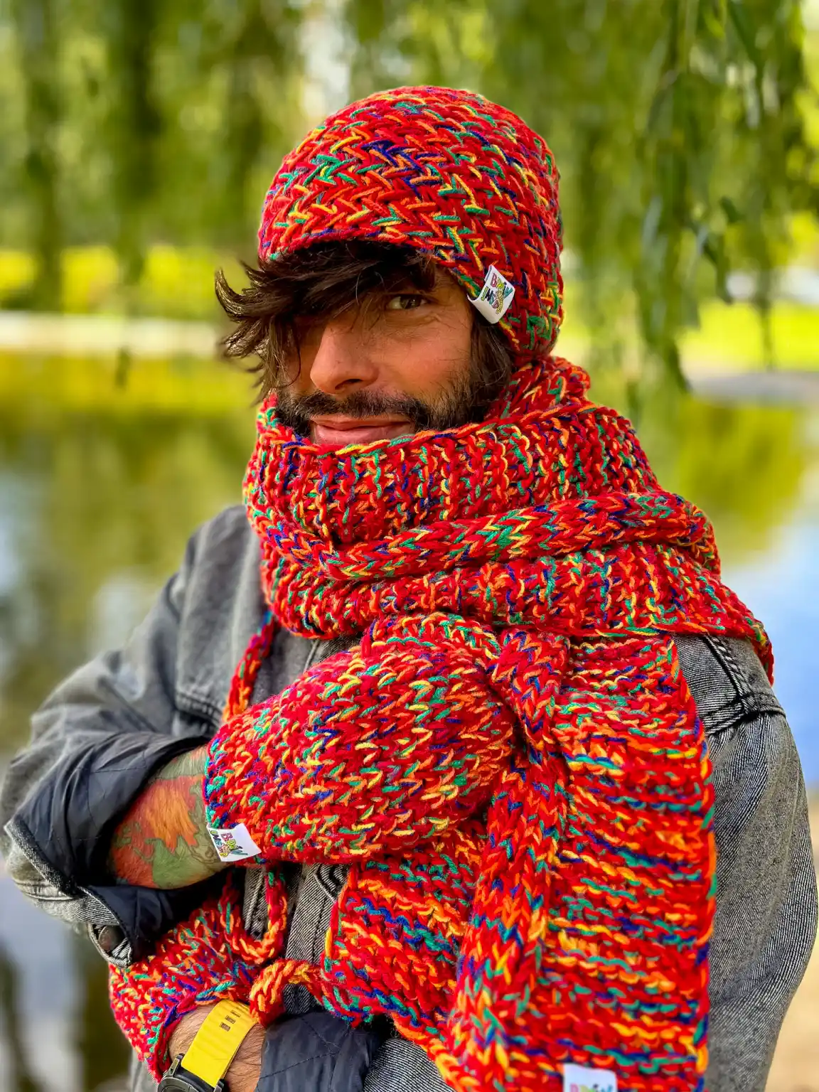 Męska czapka MERINO 50% EXPLORER ,,Czerwienie" 227 Ciepla meska czapka bez podszewki