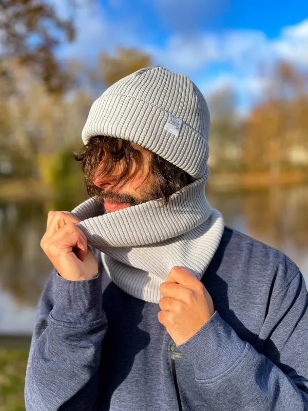 Męska bawełniana bandana zimowa "Jasny szary” 8 Cieply bawelniany szalik – szary odcien