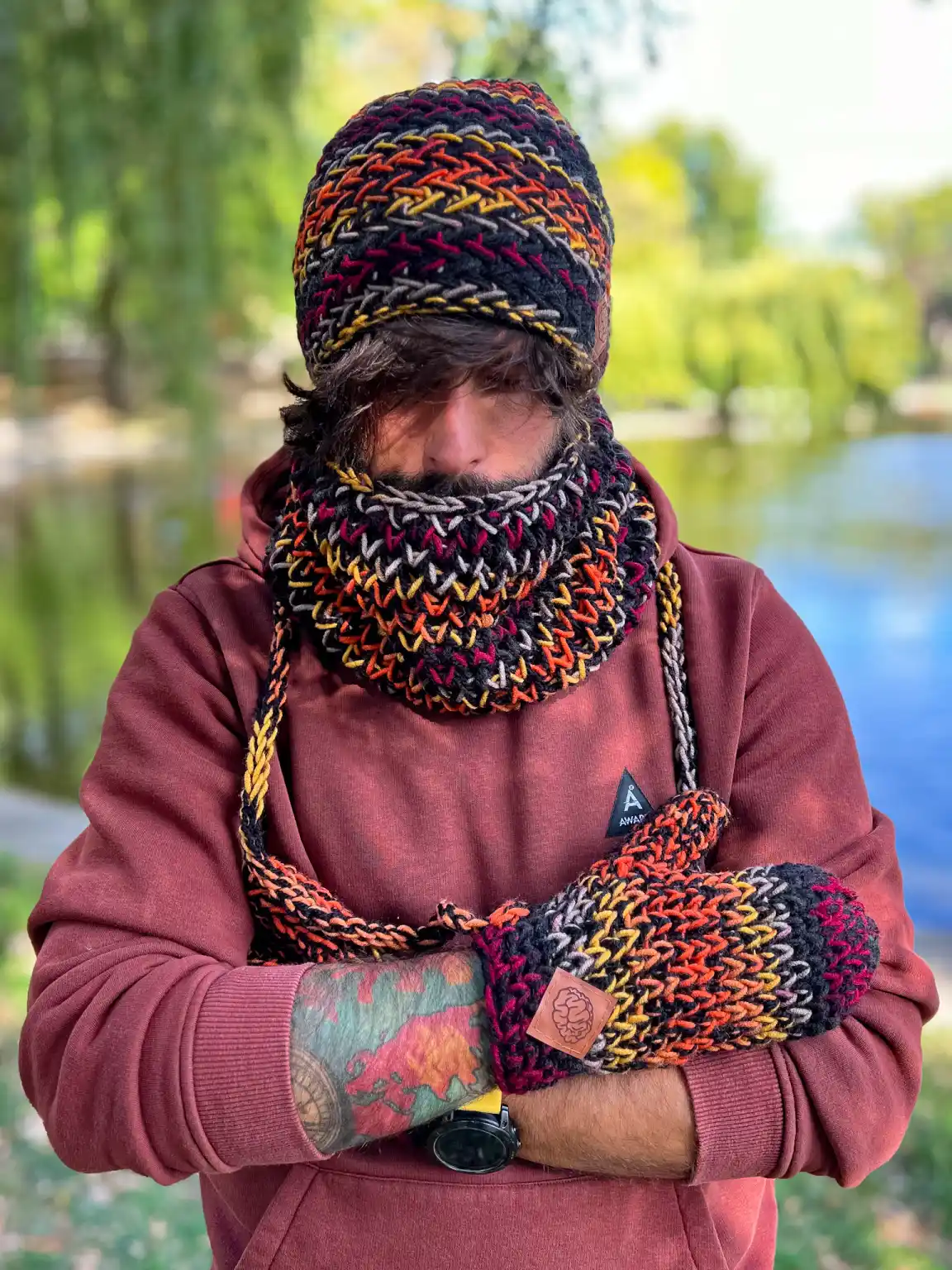 Męska czapka MERINO 50% ,,Ciemna jesień" EXPLORER 171 Czapka zimowa meska bez podszewki