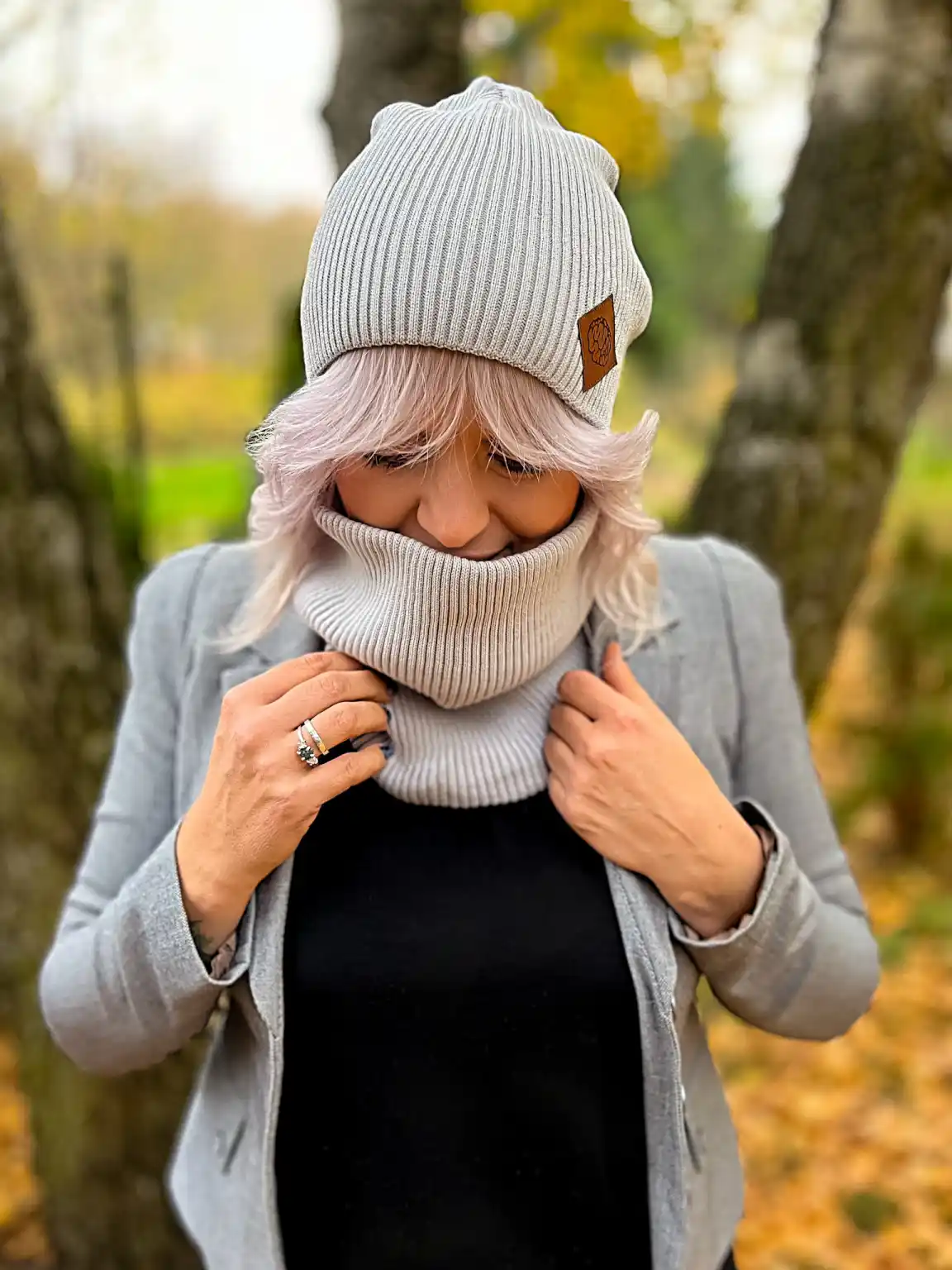 Bawełniana bandana zimowa "Jasny szary” 4 Damski zimowy buff na szyje 1