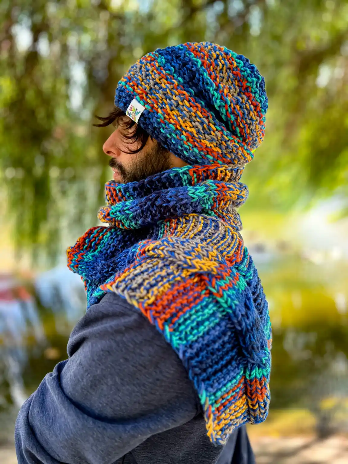 Męski szal MERINO 50% ,,Górski potok szalik" 30 Elegancki szal handmade dla mezczyzny