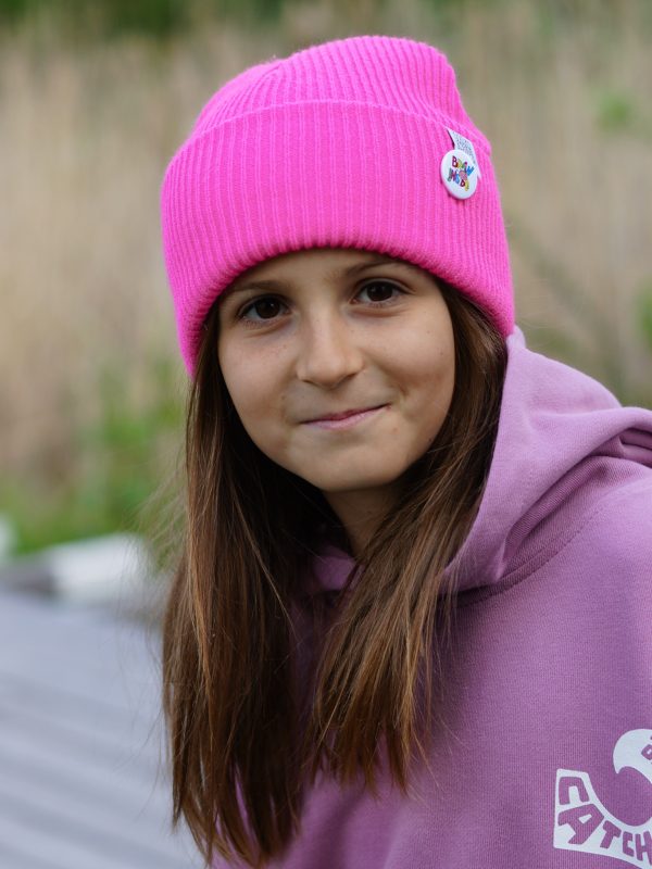 Czapka beanie dla dziecka logo kolorowe "Neonowy różowy" 5 GLOWNE Czapka Brain Inside dla dzieci beanie neon roz 1