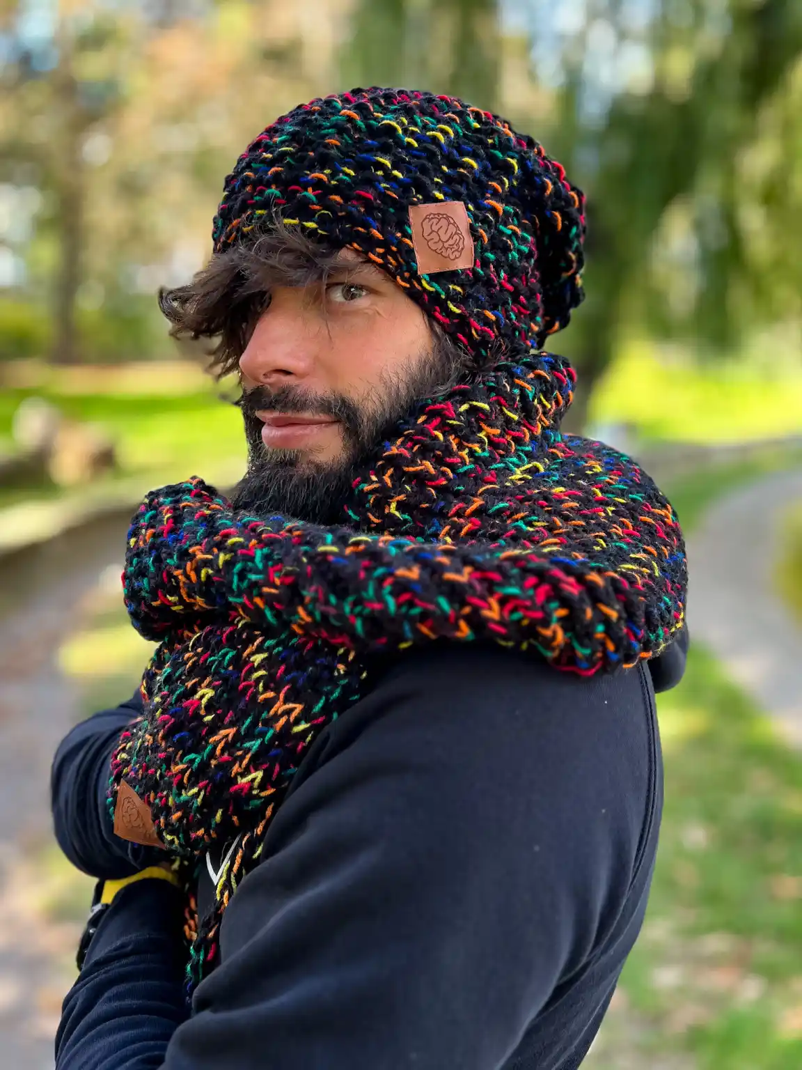 Męski komin MERINO 75% "Czarne czerwienie" 178 GLOWNE meski komin na szyje
