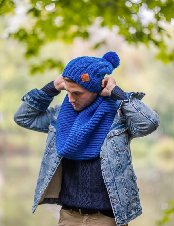 Męski komin MERINO 100% "Rzeka" 9 Galaxy Bule szal brain inside handmade 1