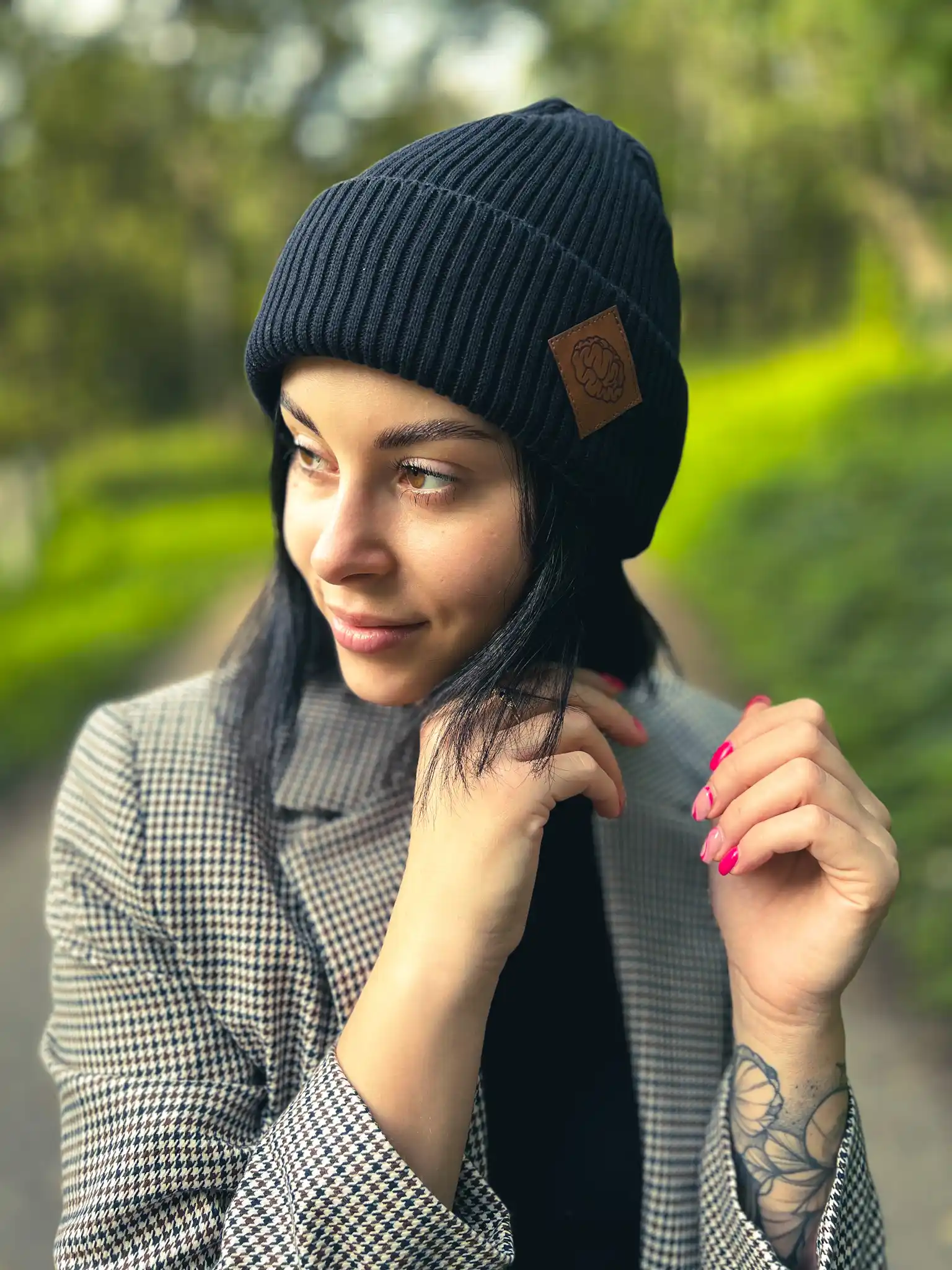 Bawełniana czapka beanie logo ekoskórka "Czarny" 21 Glowne 4 3
