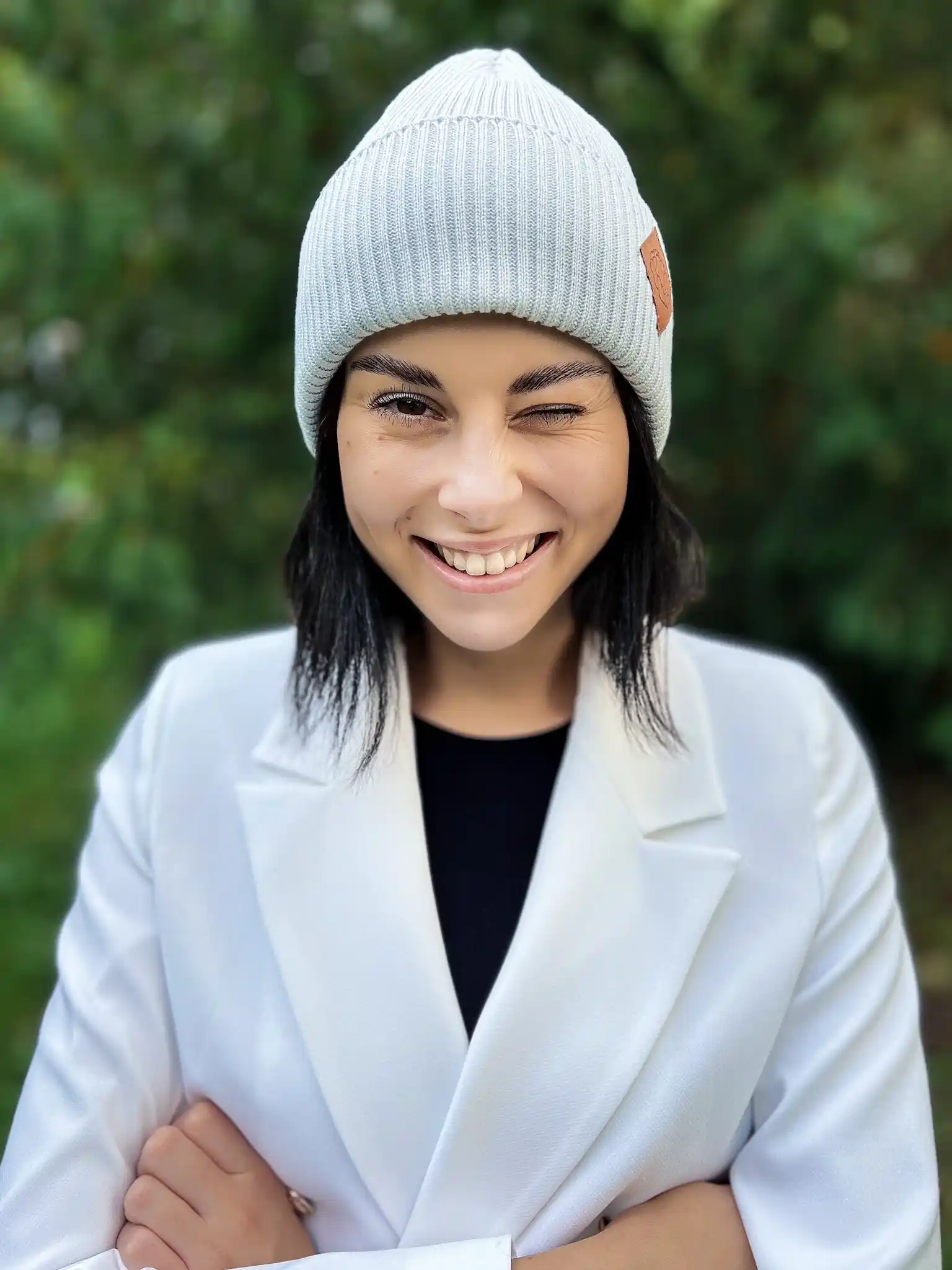 Bawełniana czapka beanie logo ekoskórka "Jasny szary" 132 Glowne 4 4