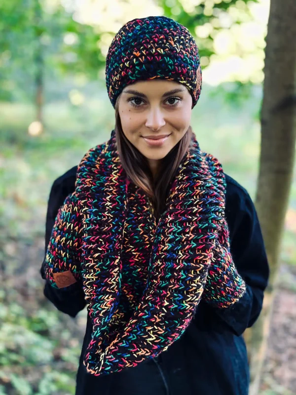 Komin MERINO 75% "Czarne czerwienie" 7 DŁUGI KOMIN Z MERINO