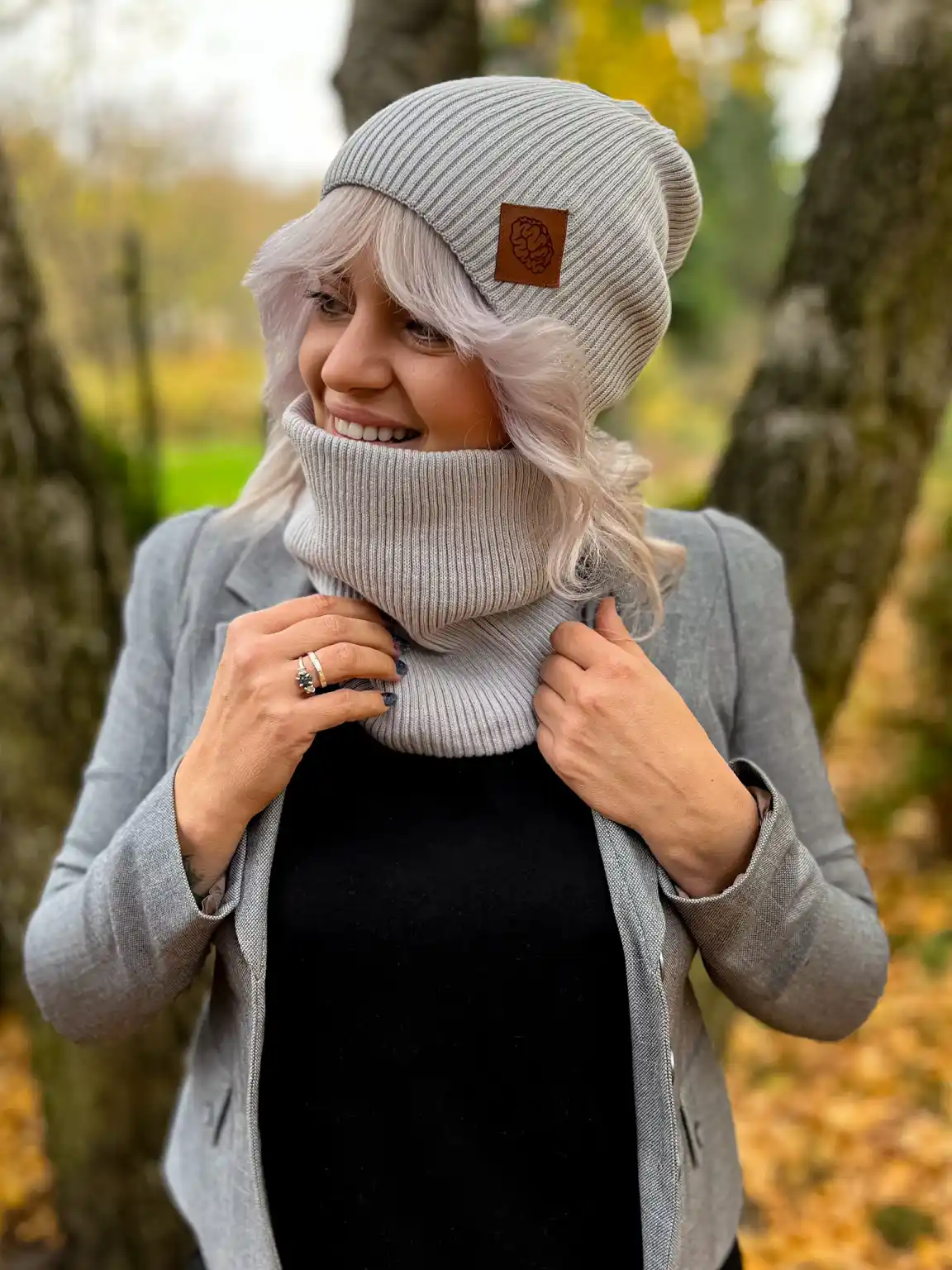 Bawełniana bandana zimowa "Jasny szary” 1 Glowne bawelniany komin jesienny