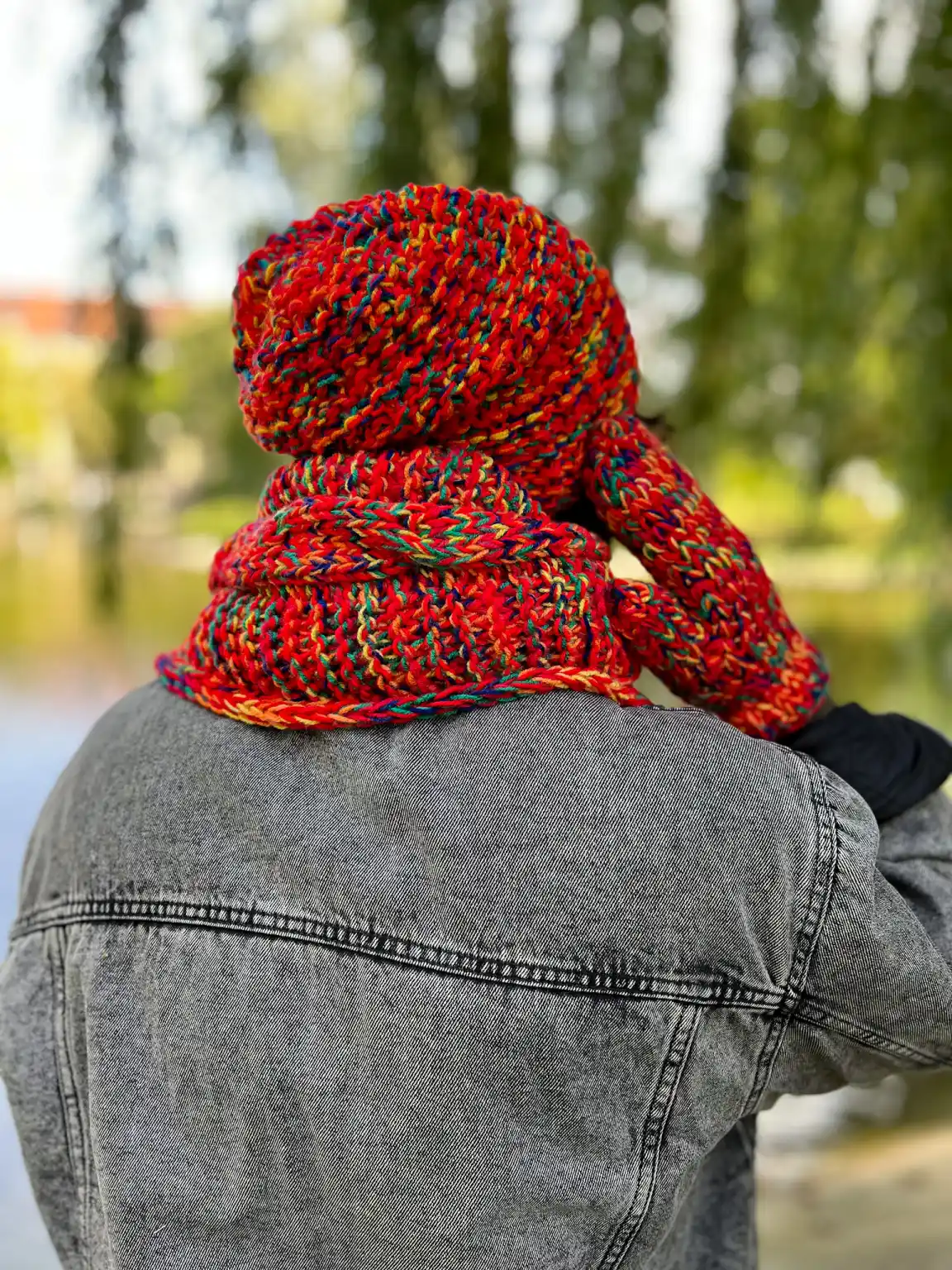 Męski SZAL MERINO 50% "Czerwienie szalik" 221 Kolorowy meski szal handmade