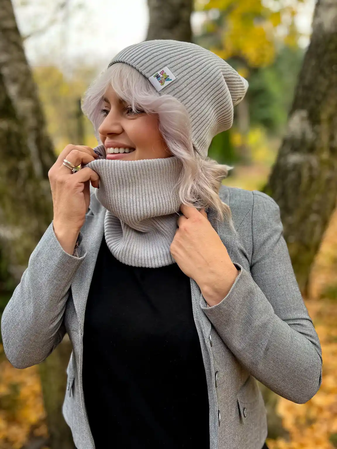 Bawełniana bandana zimowa "Jasny szary” 5 Lekki damski komin all season