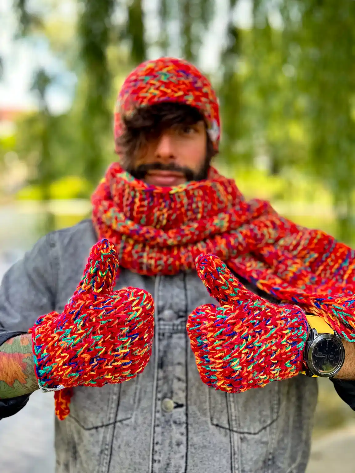 Męska czapka MERINO 50% EXPLORER ,,Czerwienie" 230 Meska czapka handmade bez podszewki