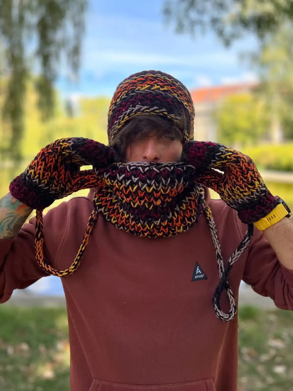 Męska czapka MERINO 50% ,,Ciemna jesień" EXPLORER 172 Meska czapka zimowa bez polaru