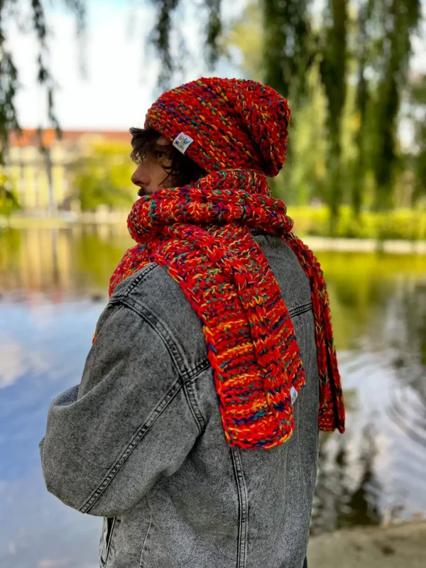 Męska czapka MERINO 50% bez pompona NEVERLAND "Czerwienie" 11 Modna meska czapka handmade