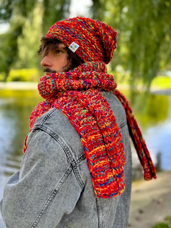 Męska czapka MERINO 50% bez pompona NEVERLAND "Czerwienie" 9 Prosta meska czapka handmade