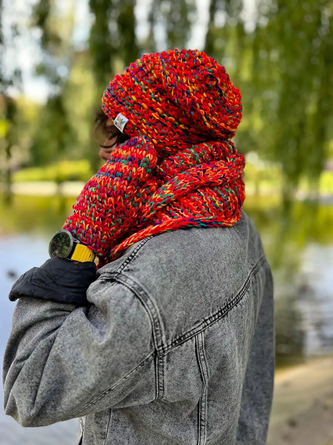 Męska czapka MERINO 50% bez pompona NEVERLAND "Czerwienie" 217 Ręcznie_robiona_męska_czapka_z_podszewką