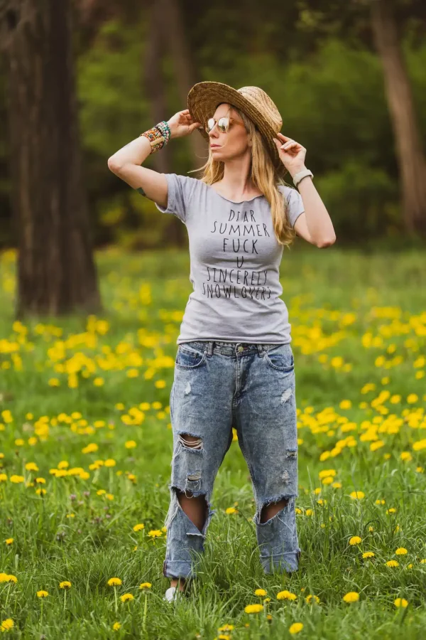 Szara bawełniana koszulka Dear summer 18 Szara luzna bawelniana koszulka