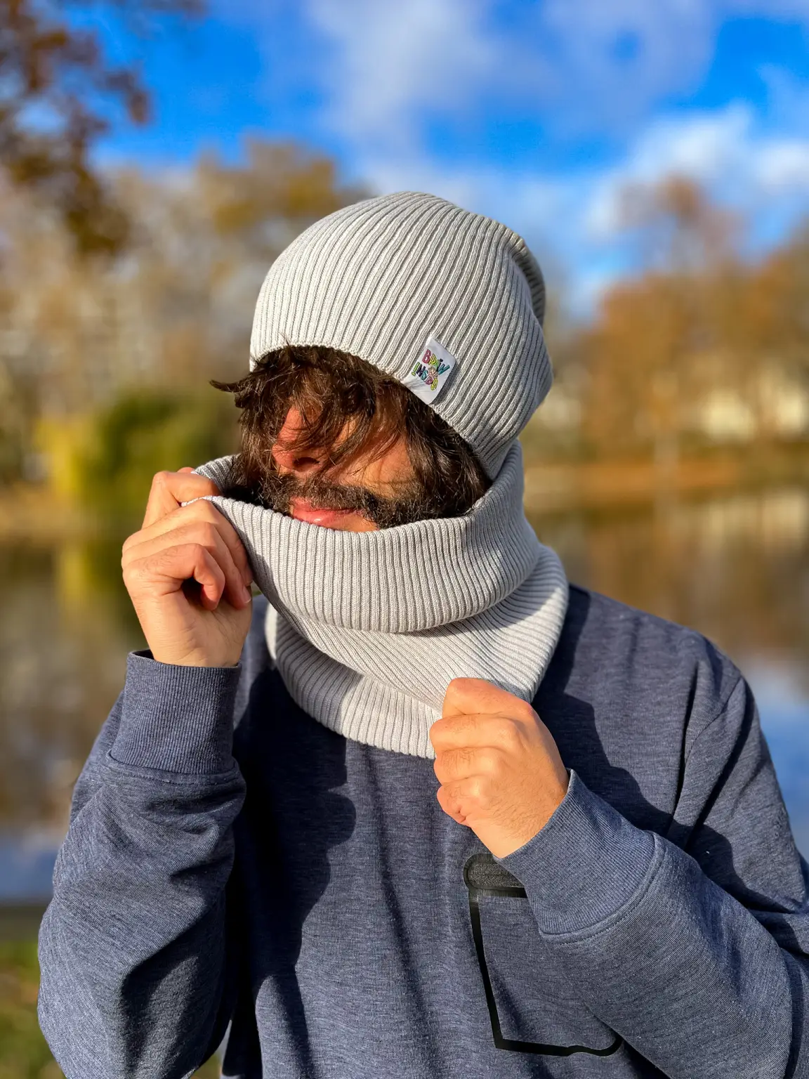 Męska bawełniana bandana zimowa "Jasny szary” 18 Szary bawelniany komin – prostota i komfort