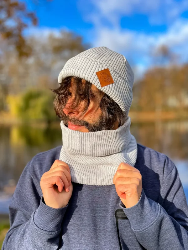 Męska bawełniana bandana zimowa "Jasny szary” 5 Szary komin z bawelny – ponadczasowy wybor