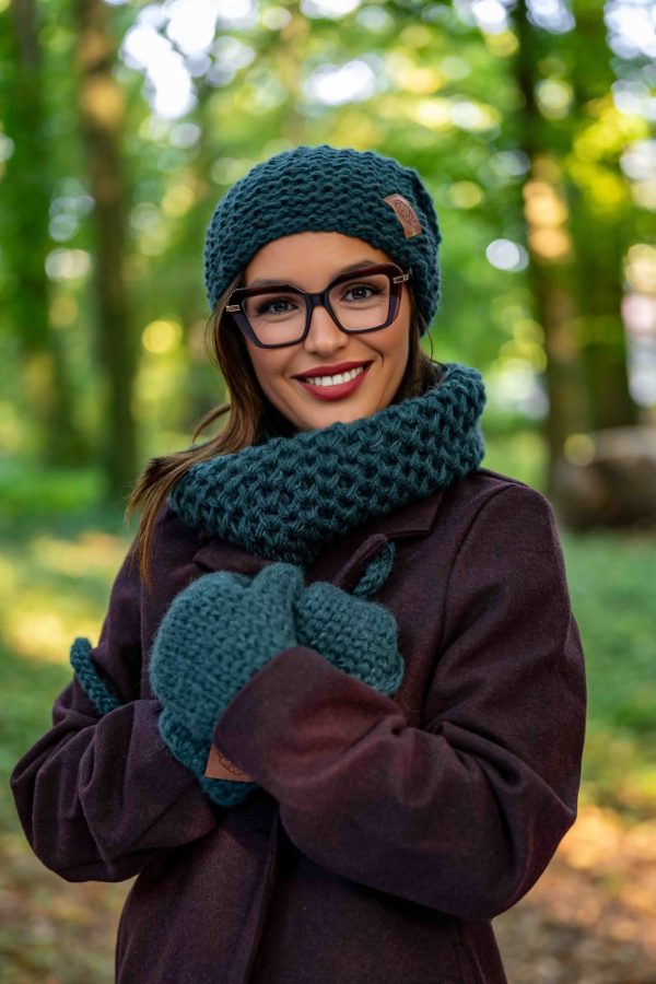 Mały komin ALPAKA "Zielony" 13 ZIELONA CZAPKA MERINO