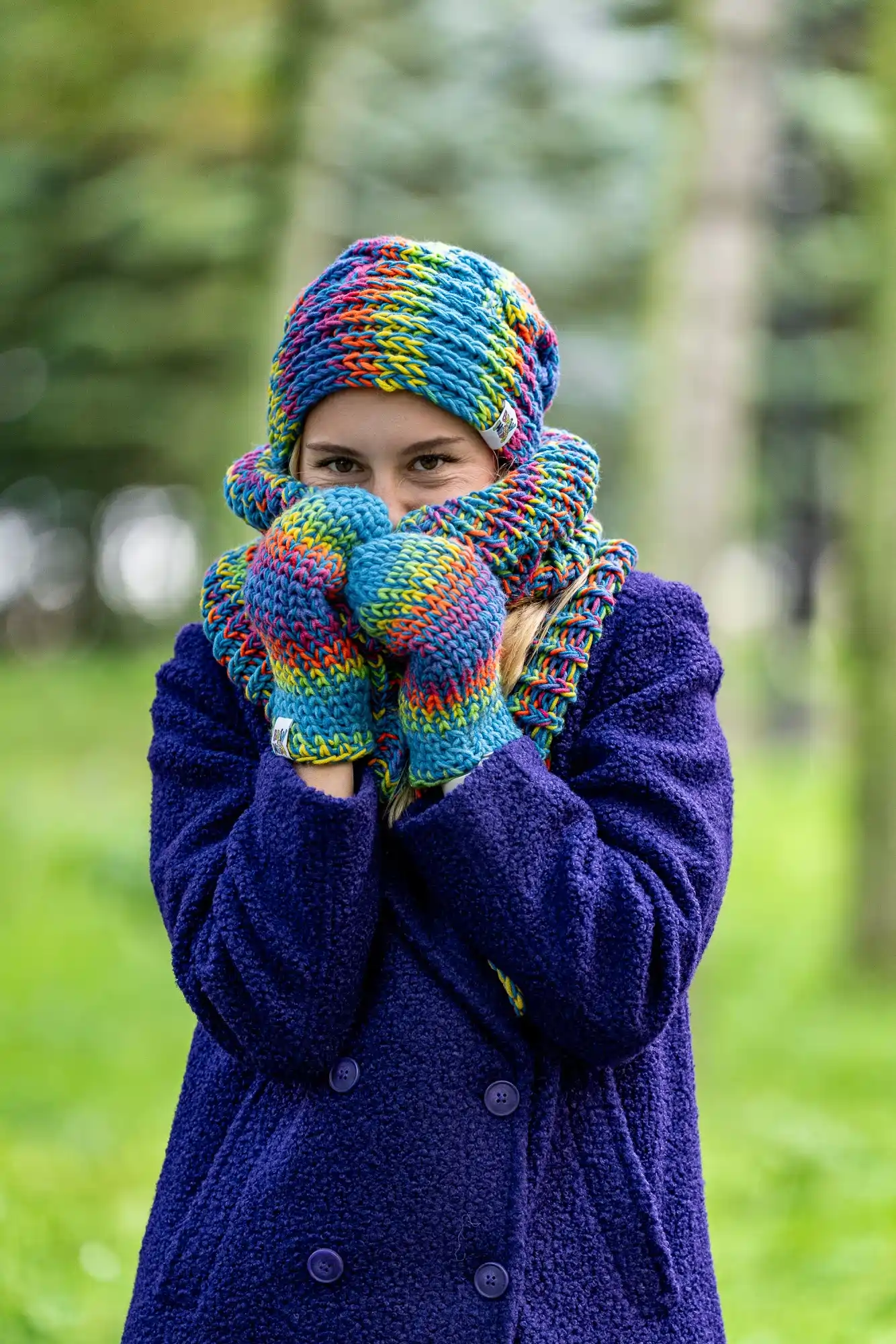 Rękawiczki MERINO 50% "Tęcza Błękit" 57 akcesoria zimowe merino kolorowe