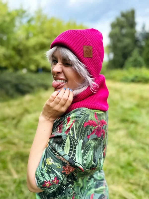 Bawełniana czapka beanie logo ekoskórka "Malina" 7 bawelna beanie