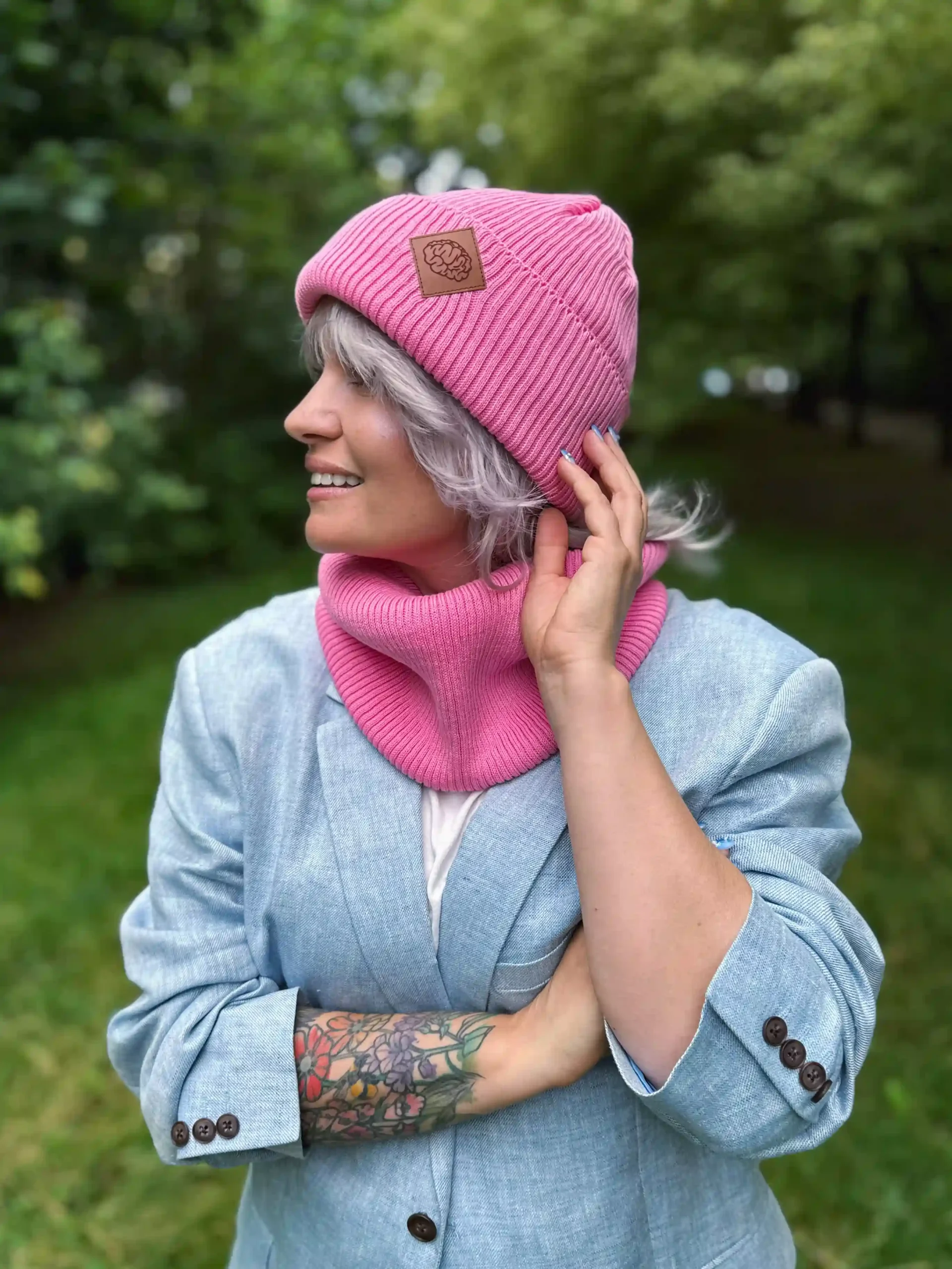 Bawełniana czapka beanie logo ekoskórka "Różowy" 25 bawelniana beanie scaled 1
