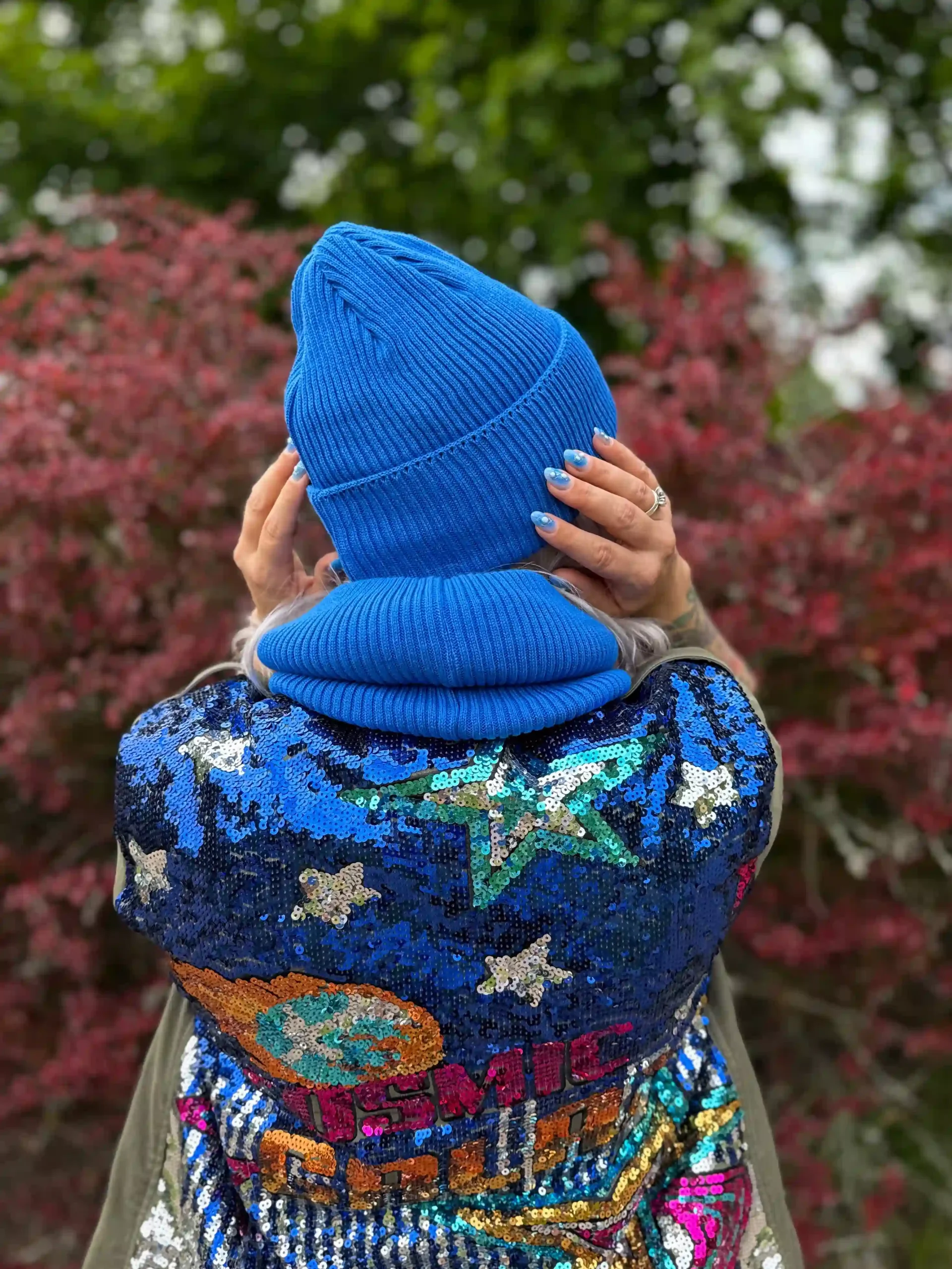 Czapka beanie z bawełny logo kolorowe "Niebieski Kobalt" 180 beanie bawelniana niebieska scaled 1