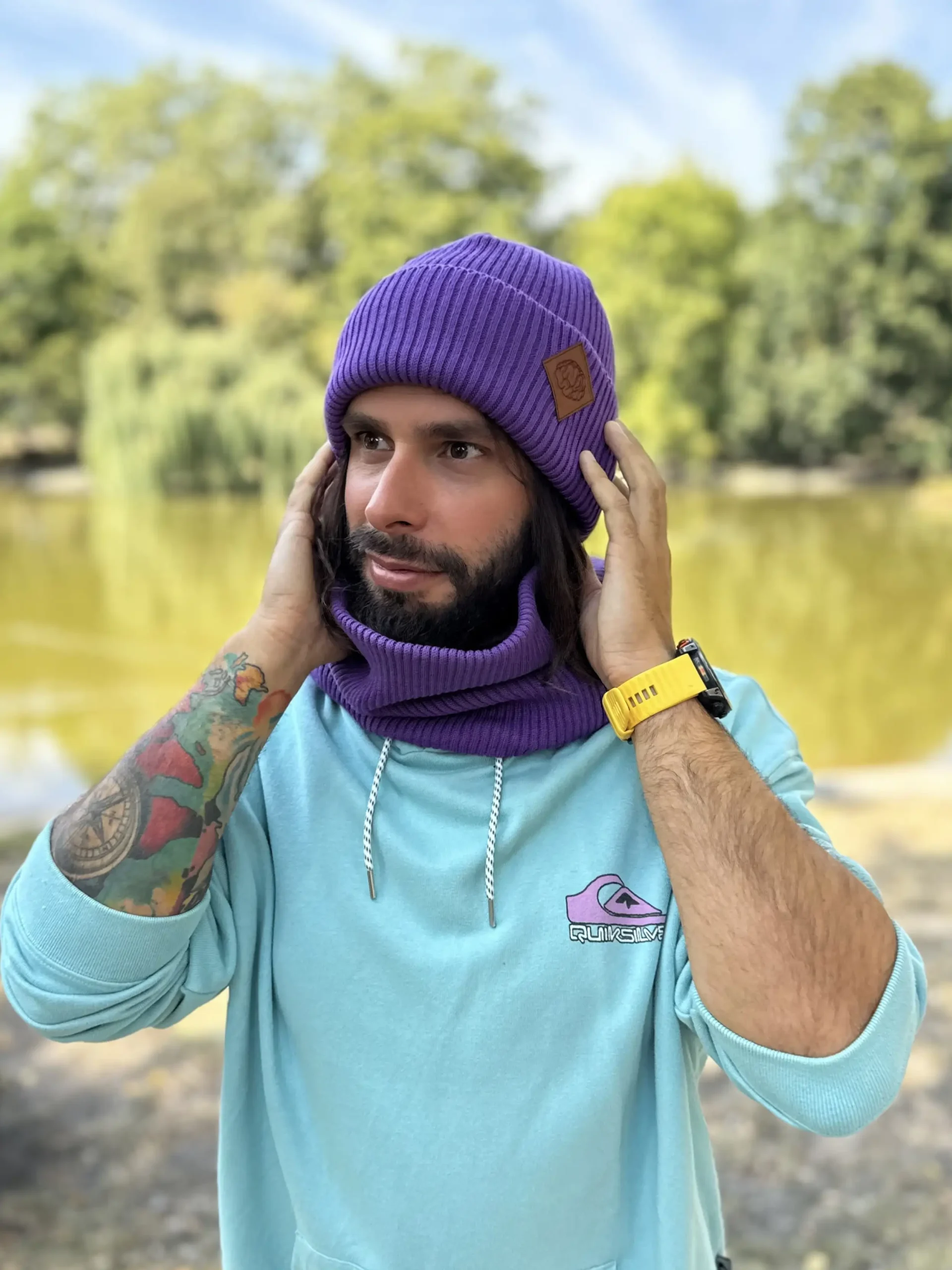 Męska bawełniana czapka beanie logo ekoskórka "Fiolet" 32 beanie dla mezczyzny scaled 1