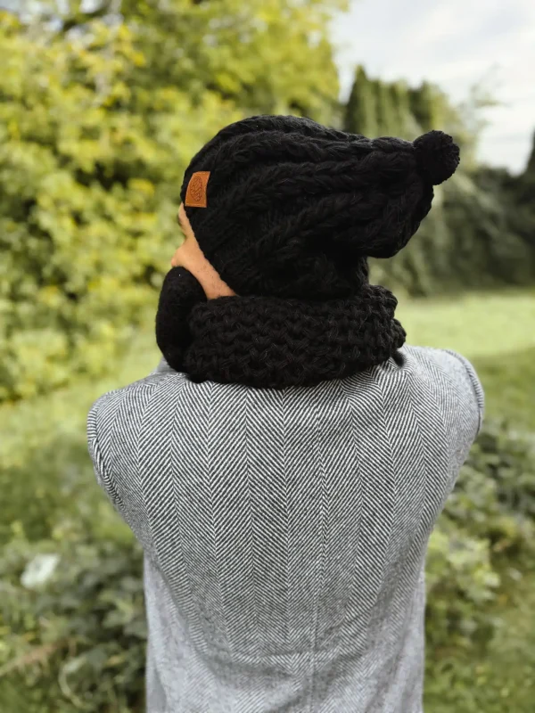 Męski mały komin MERINO "Czarny" 9 beanie merino czarna