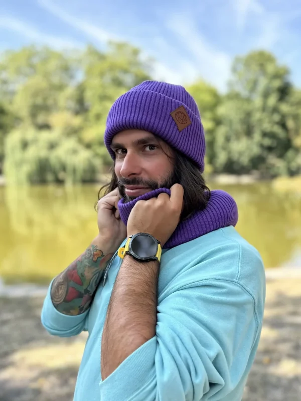 Męska bawełniana czapka beanie logo ekoskórka "Fiolet" 11 beanie meska scaled 1