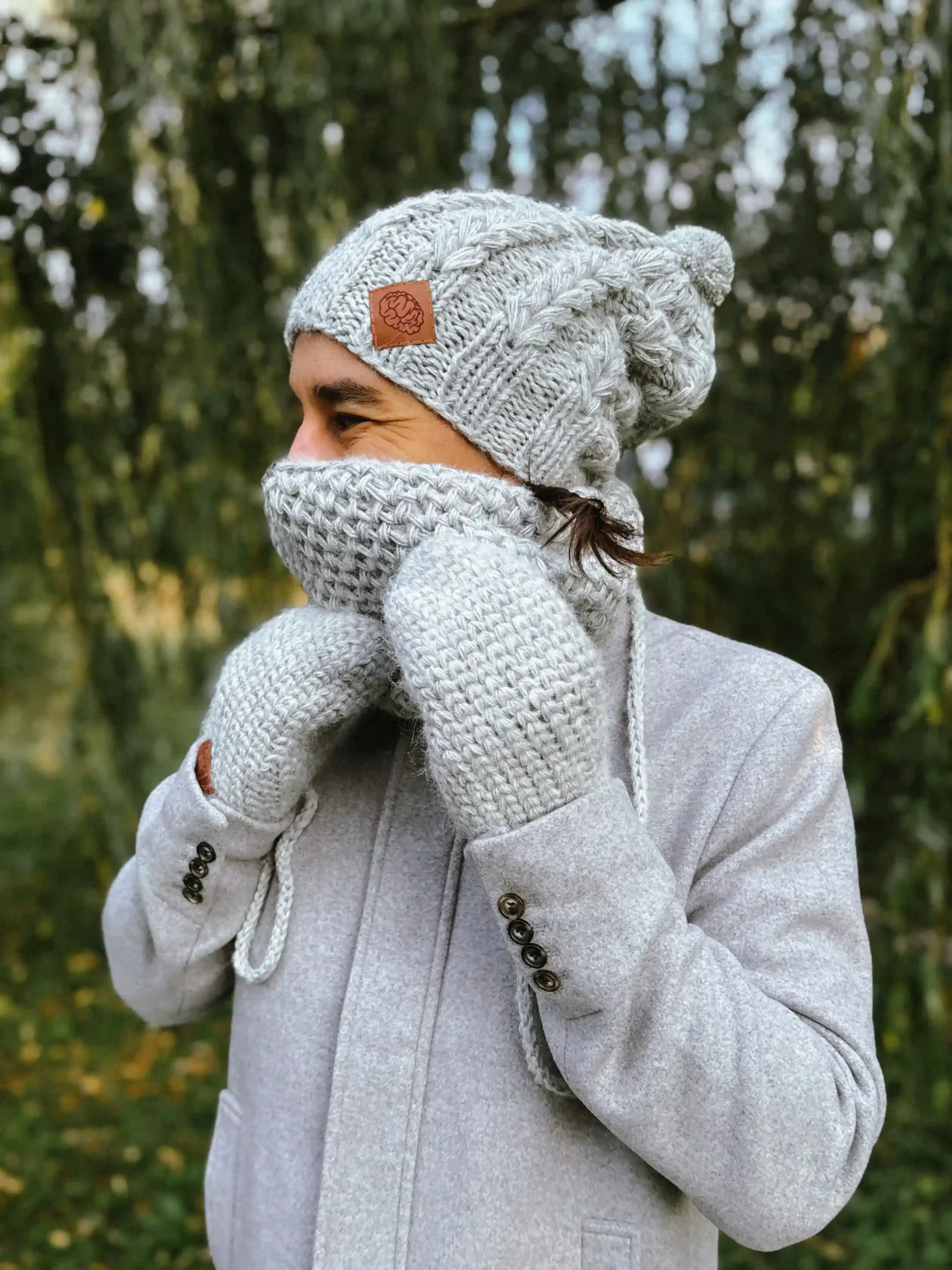 Męska czapka MERINO Smile "Wybielony szary" + podszewka JEDWAB 43 beanie meska szara scaled 1