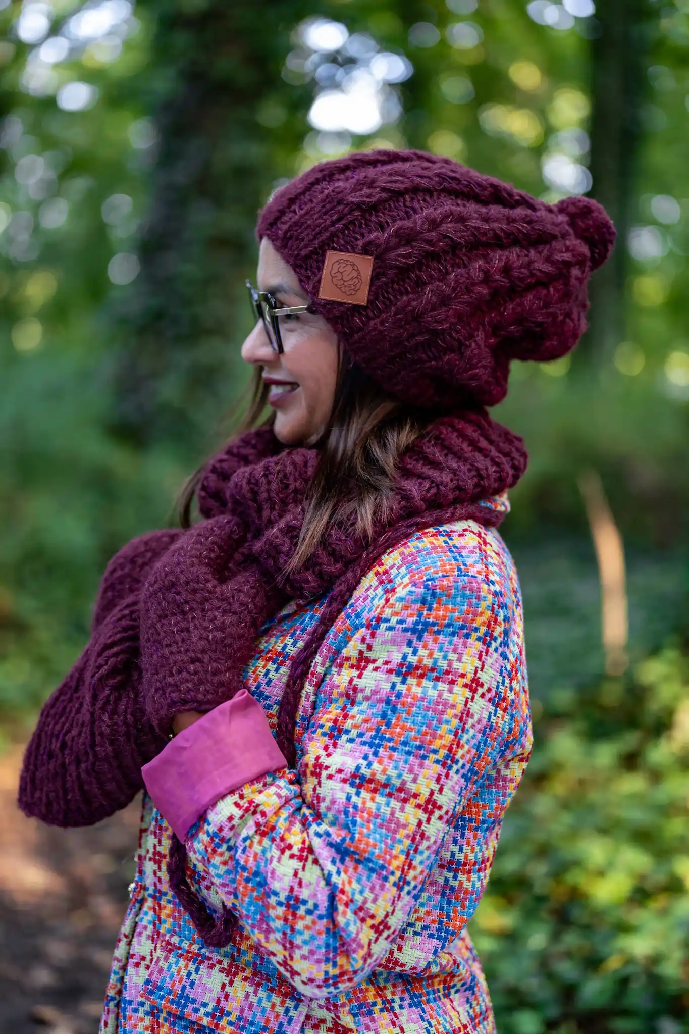 Czapka MERINO Smile "Bordo"+ podszewka JEDWAB 41 beanie z jedwabiem bordo