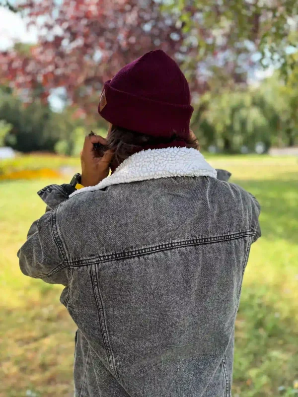 Męska czapka beanie logo ekoskórka "Bordo" 16 beanie zimowa męska