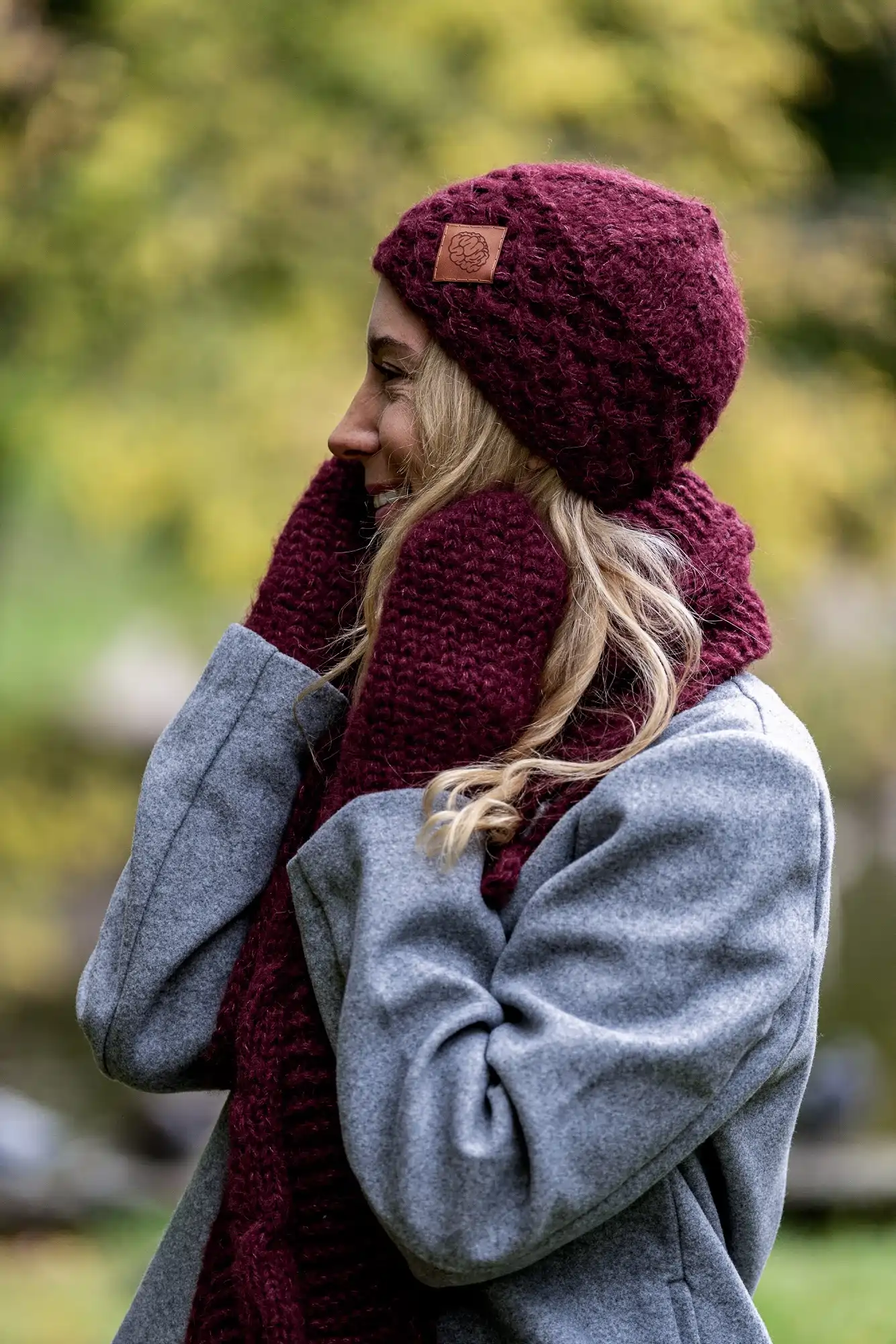 Rękawiczki MERINO "Bordo" 50 bordowa czapka damska