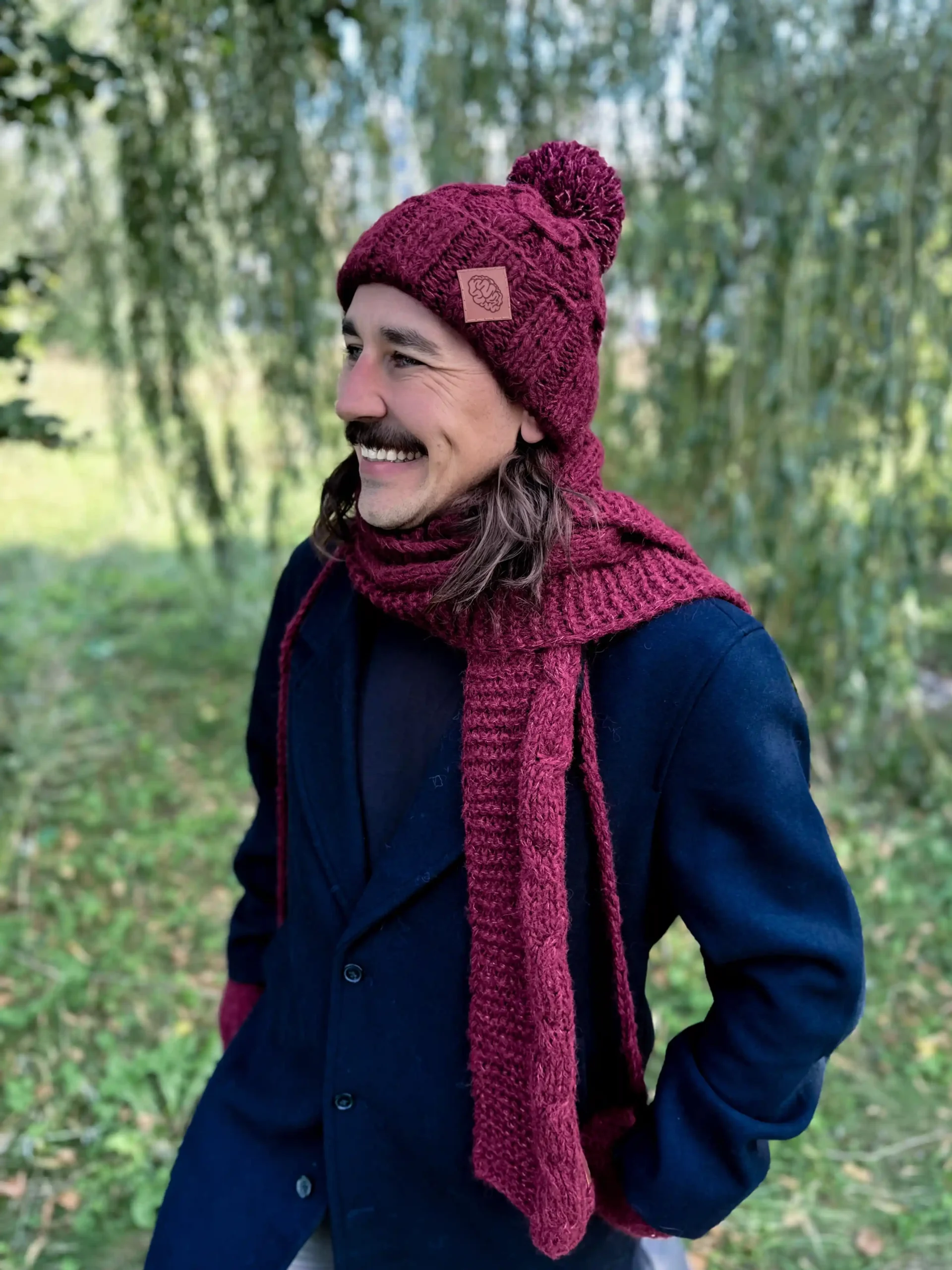 Męska czapka MERINO Euforia "Bordo" 34 bordowa czapka z duzym pomponem meska merino scaled 1