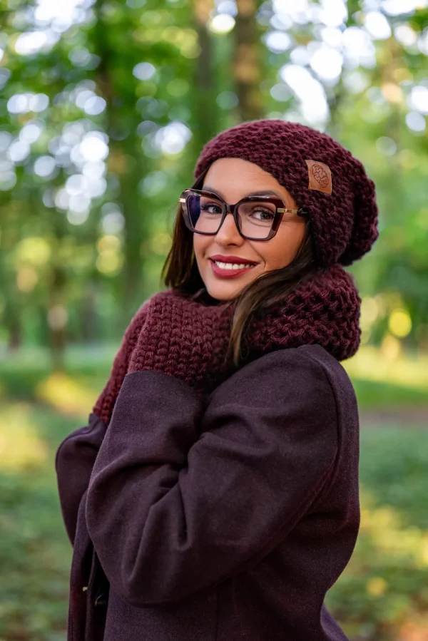 Mały komin MERINO "Bordo" 21 bordowy szalik merino