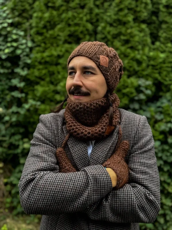 Męska czapka MERINO Smile "Brąz" + podszewka JEDWAB 16 brazowa beanie scaled 2