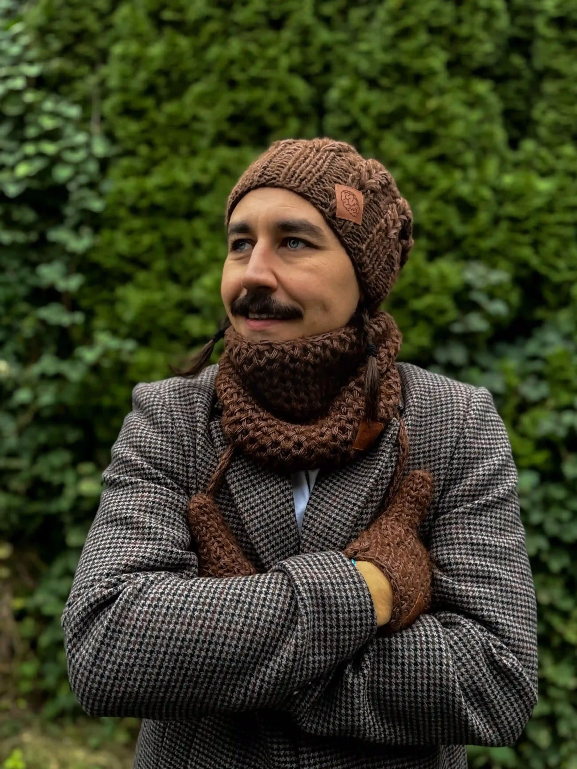 Męska czapka MERINO Smile "Brąz" + podszewka JEDWAB 18 brazowa beanie scaled 2