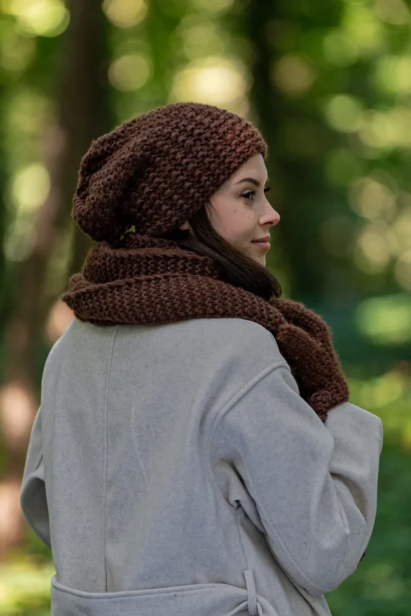 Czapka MERINO Neverland "Brązowy" + podszewka JEDWAB 14 brazowa czapka damska