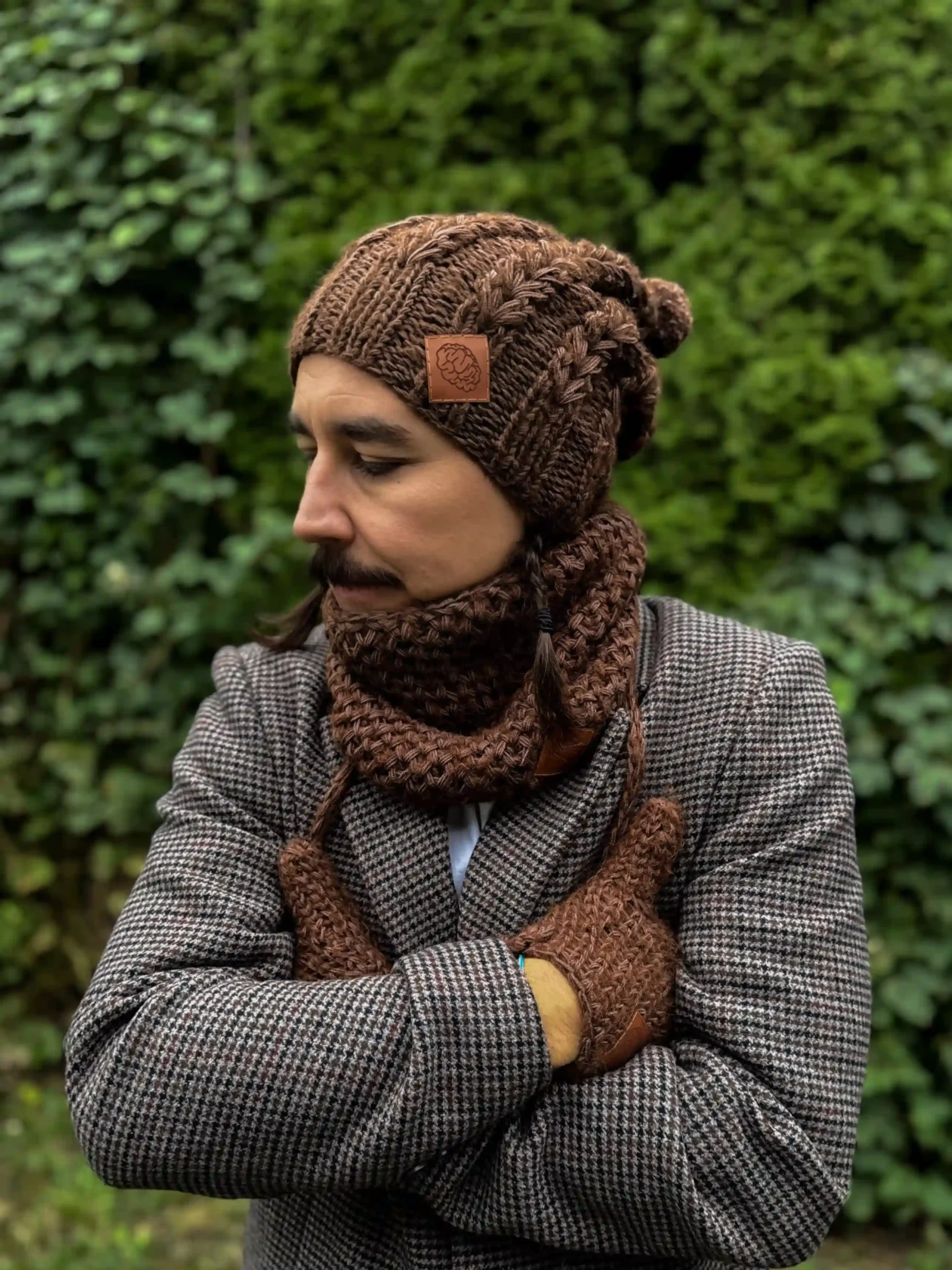 Męska czapka MERINO Smile "Brąz" + podszewka JEDWAB 11 brazowa czapka zimowa merino scaled 1