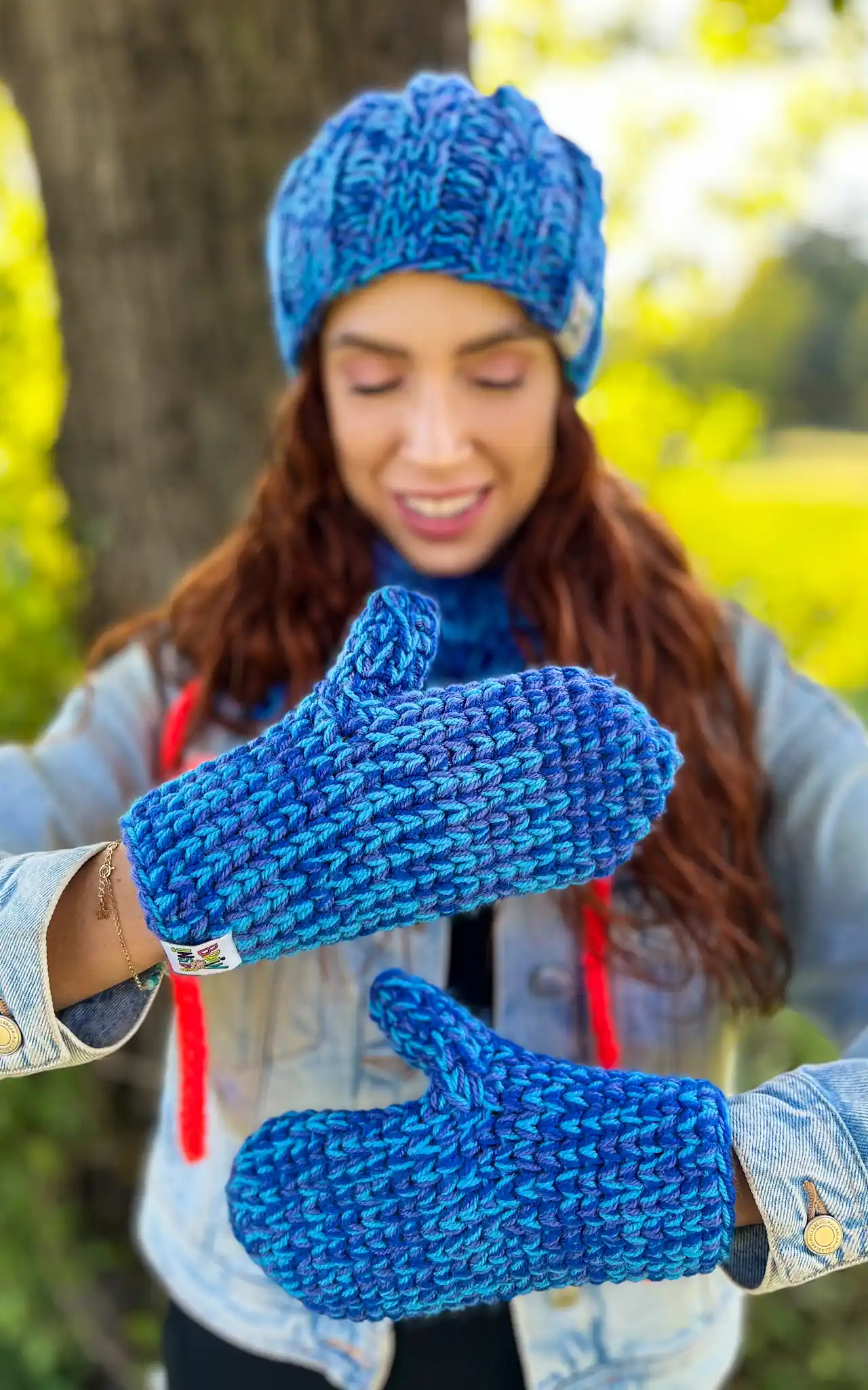 Rękawiczki MERINO 100% ,,Niebieskości" 225 ciepe zimowe dodatki handmade
