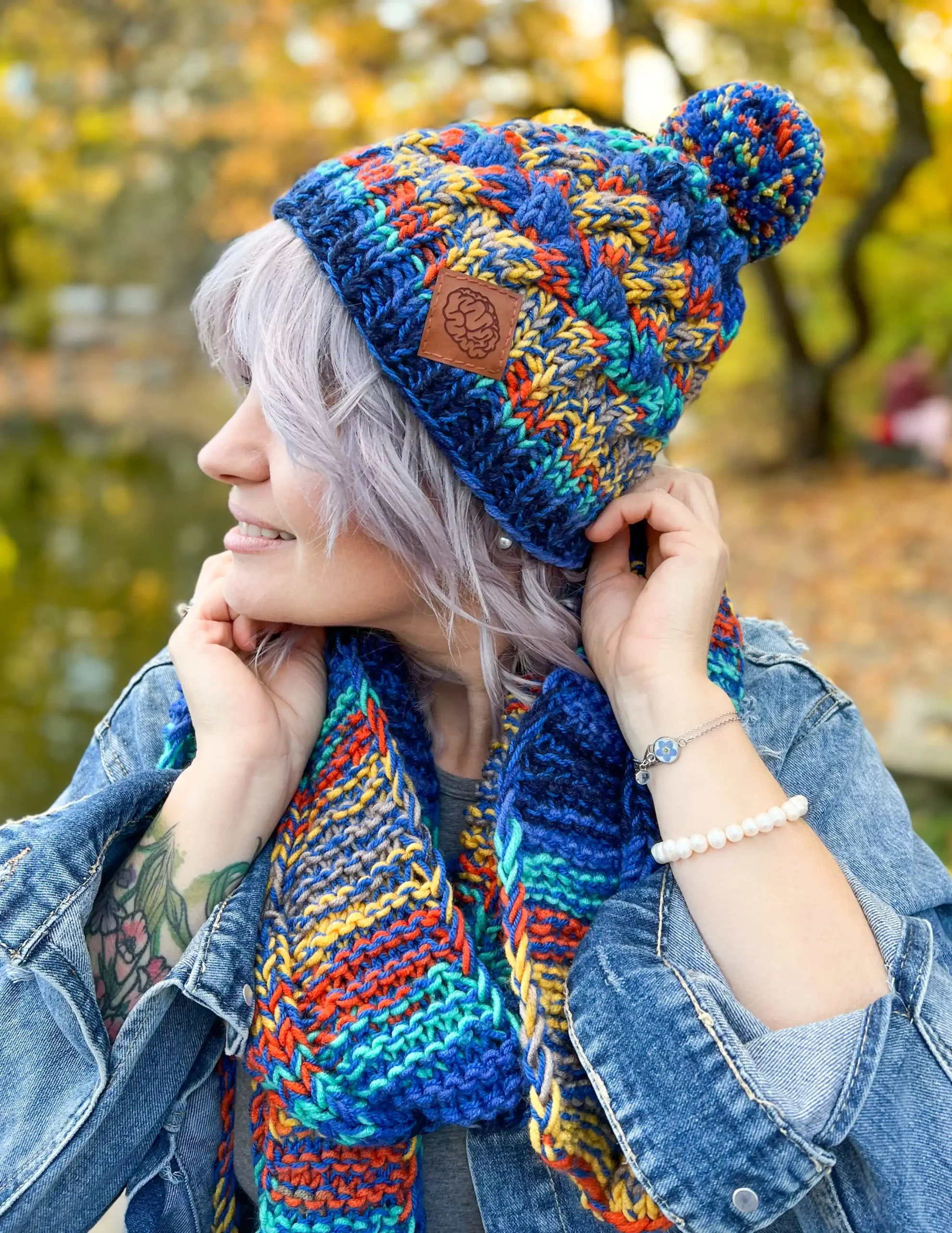 Modna czapka zimowa HAPPY ,,Górski potok" 27 ciepla czapka handmade na deske