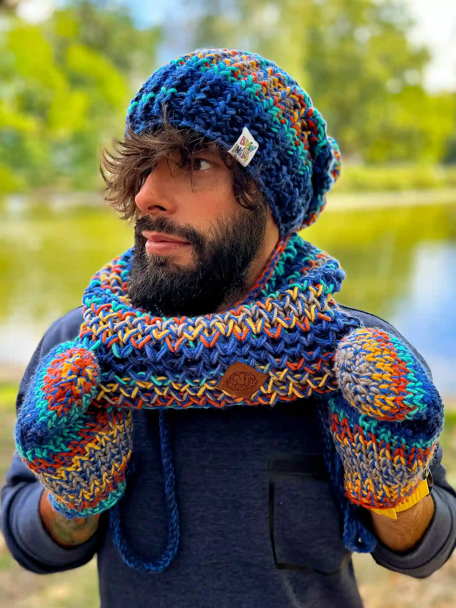 Męskie rękawiczki handmade ,,Górski potok" 104 cieple rekawiczki meskie merino