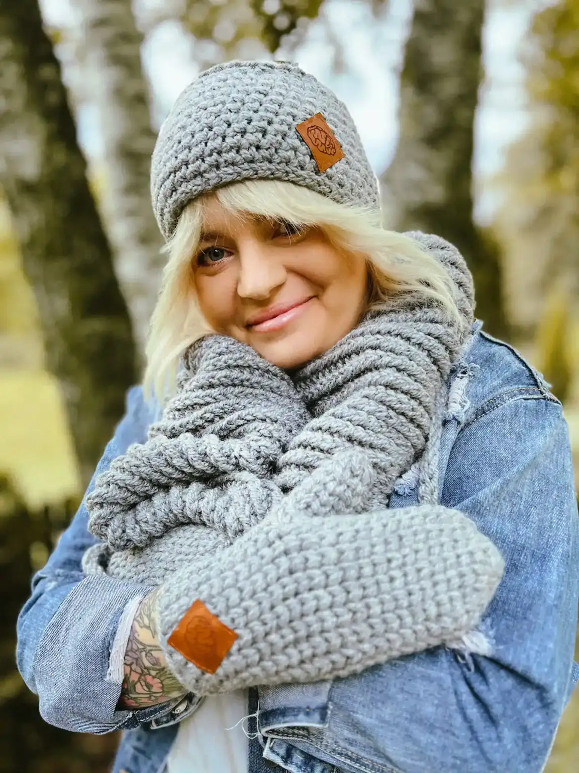 Rękawiczki handmade ze sznureczkiem ,,Szary" 43 cieple rekawiczki na zime 2 2