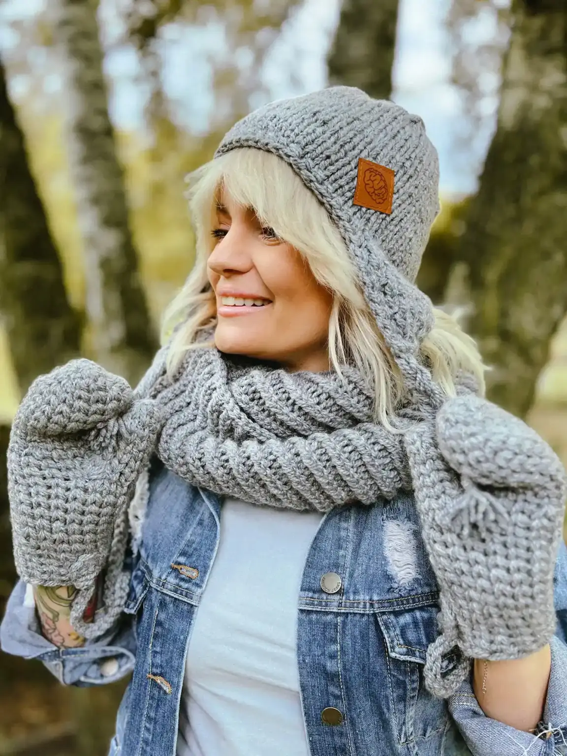 Rękawiczki handmade ze sznureczkiem ,,Szary" 40 cieple zimowe rekawiczki 2 2