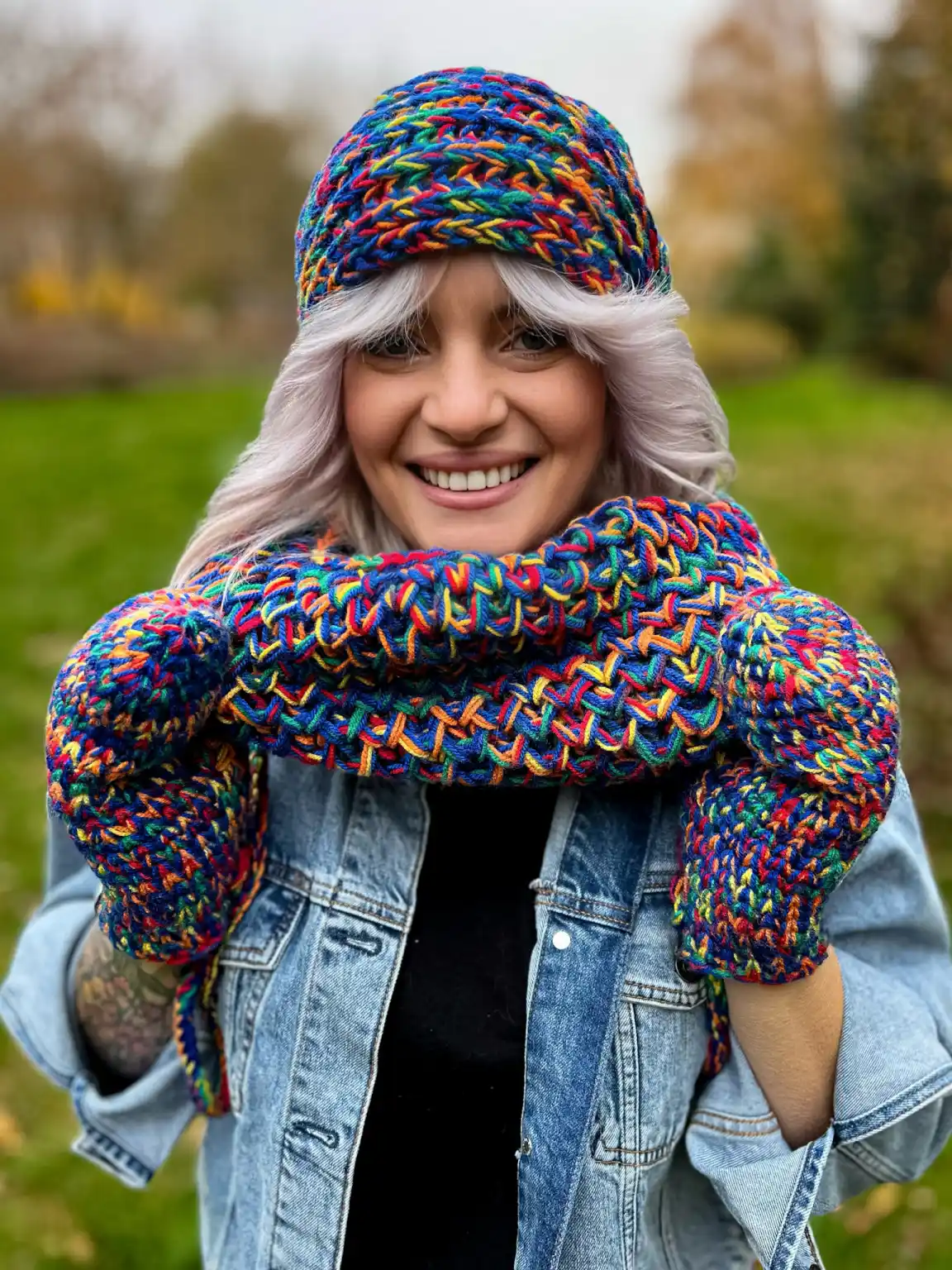 Mały komin na szyję "Pokojowe granaty" 34 cieply buff handmade